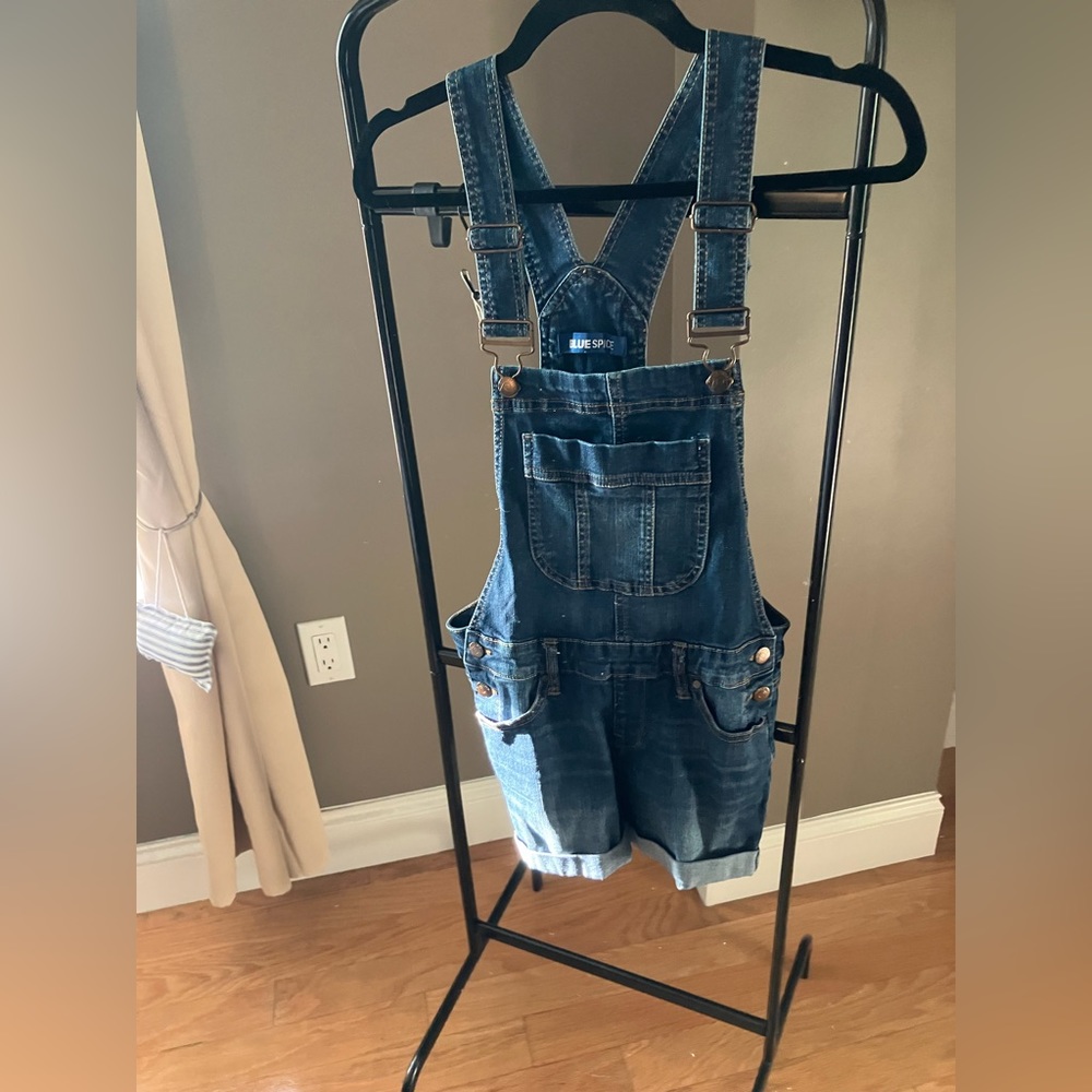 Blue Spice Junior Dark Wash Denim Short Overalls